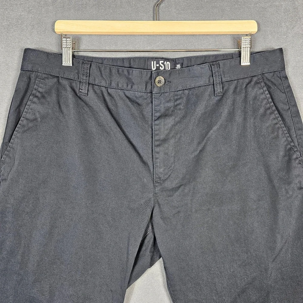 Under 5'10 Pants Mens 36x26 Black Premium Cotton Chino Stretch Casual Straight